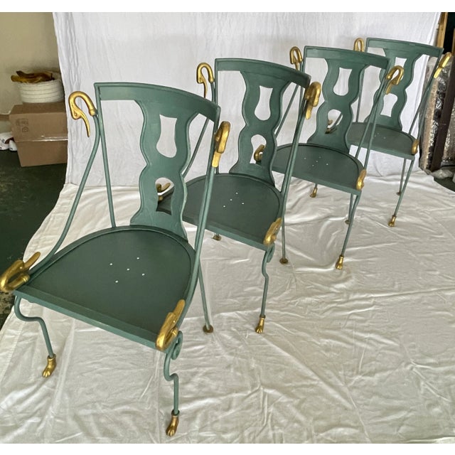 Teal Maison Jansen Gondole Chairs & Table Set, Early 20Th. C For Sale - Image 8 of 18