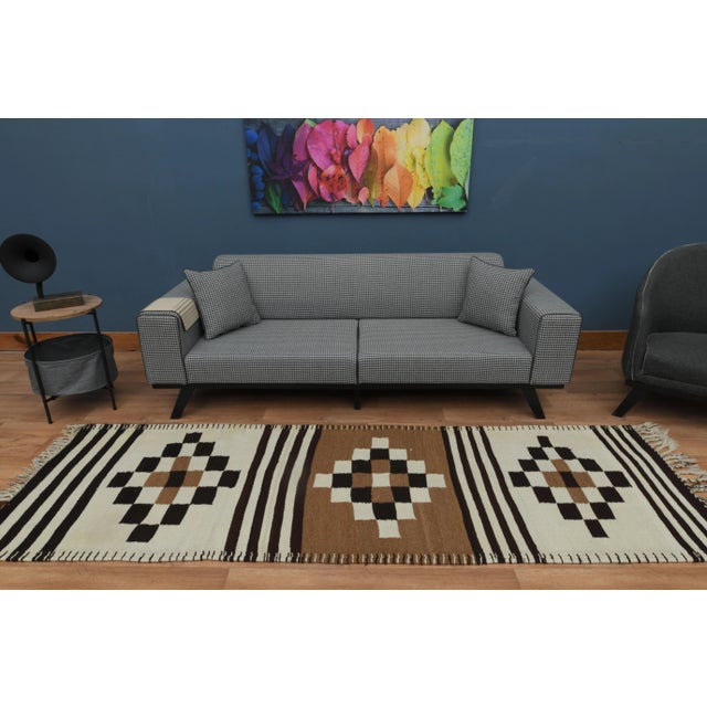 Art Deco 1970s Vintage Turkish Oushak Handmade Wool Cotton Beige Runner Rug For Sale - Image 3 of 11