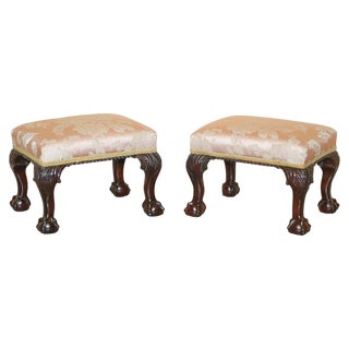 Set of Victorian Claw & Ball Hardwood Framed Small Footstools For Sale