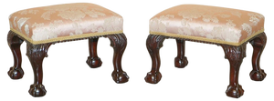 Set of Victorian Claw & Ball Hardwood Framed Small Footstools
