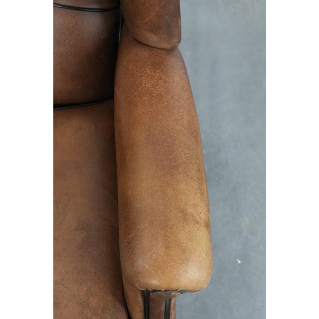 Brown Sheepskin Wing Chair in Leather For Sale - Image 8 of 14