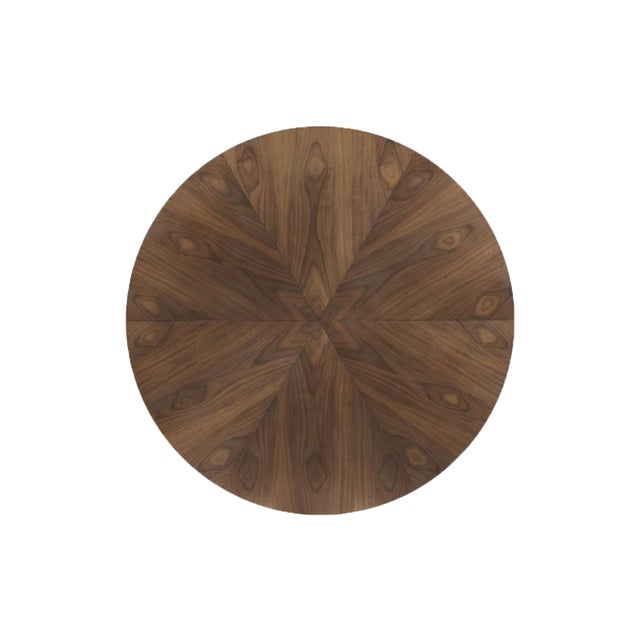 2020s Rawlins Modern Jupe Table With Self-Storing Leaves, Variagated Wood Grain, Contemporary Expanding Pedestal Table For Sale - Image 5 of 18