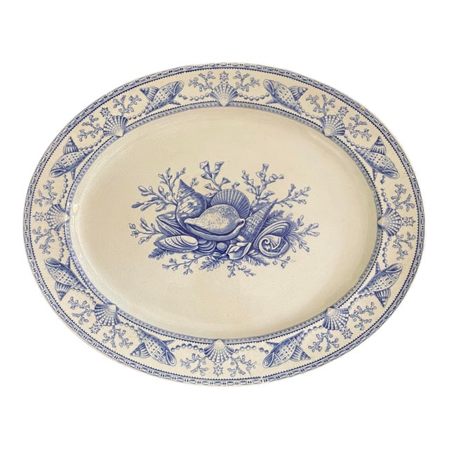 Antique English Blue and White Nantasket Clovelly Shell Platter For Sale