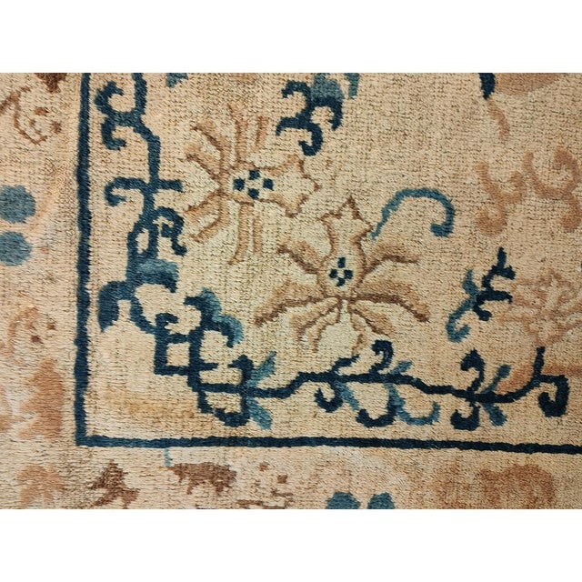 1880s Beige Foo Dogs Chinese Lions Medallion Antique Ningxia Small Rug For Sale - Image 4 of 9