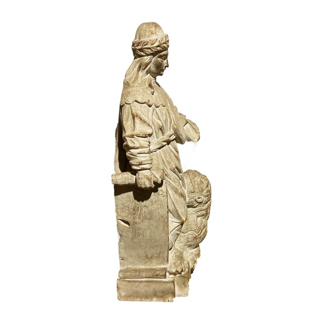 Antique Wood Sculpture of the Prophet Saint Daniel and the Lion 21.5 For Sale In New York - Image 6 of 8