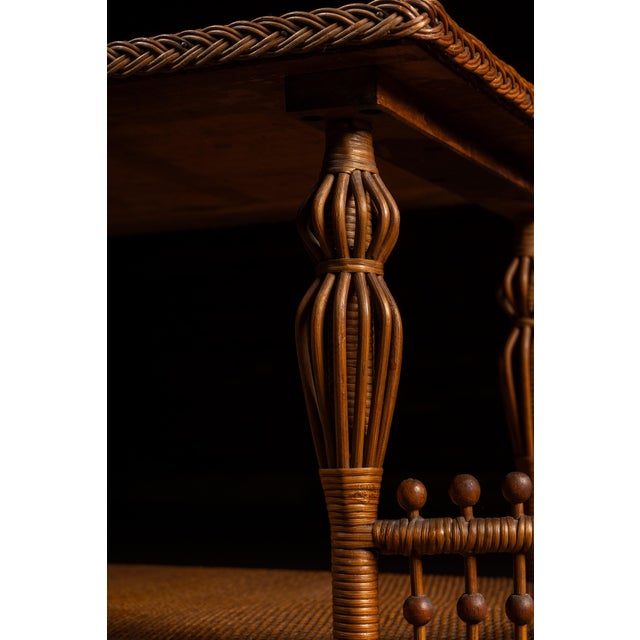 Late 19th Century Victorian Wicker Parlor Table With Gallery Shelf For Sale - Image 10 of 11