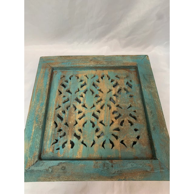 Totally Turquoise Carved Wooden Screen 18 X 18 For Sale - Image 9 of 10