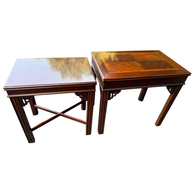 Late 20th Century Late 20th Century Lane Chippendale Style Mahogany Nesting Tables - A Pair For Sale - Image 5 of 9