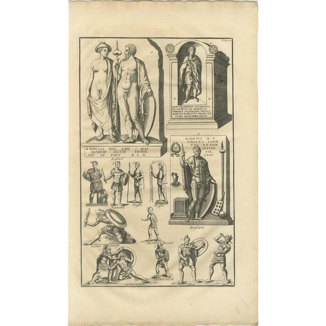 Baroque Montfaucon, Funerary Monuments and Fighting Soldiers, Montfaucon Roman Plate, 1722, Engraving For Sale - Image 3 of 8