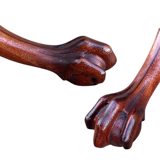 Vintage Mahogany Two Tier Round Dumbwaiter Table – 1940s Regency Style Claw Foot For Sale - Image 9 of 11