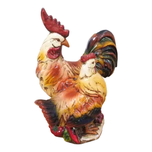 Vintage Ceramic 2 Chickens Roosters Painted Statue Figurine 14” Tall Italian