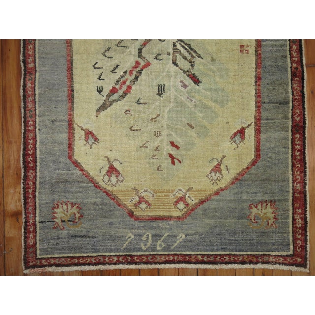 Zabihi Collection Gray Floral Folk Style Vintage Throw Turkish Rug Dated 1969 For Sale - Image 4 of 5