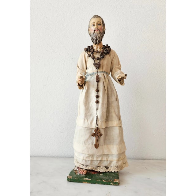 Early 18th Century 17th/18th Century Baroque Period Carved Polychrome Santo Altar Statue For Sale - Image 5 of 12