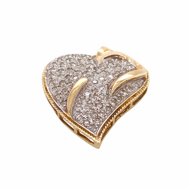Modern 14k Gold Pave Diamond Heart Pendant For Sale - Image 3 of 3