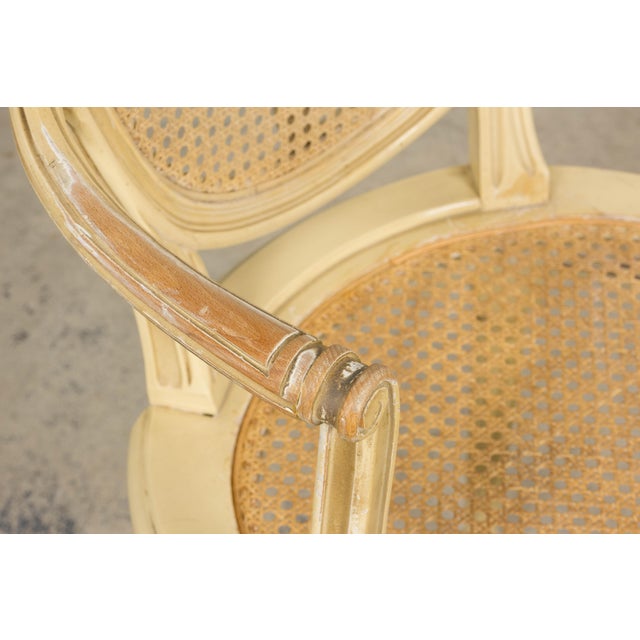 French Louis XVI Style Painted Cane Armchairs - Set of 6 For Sale - Image 10 of 18