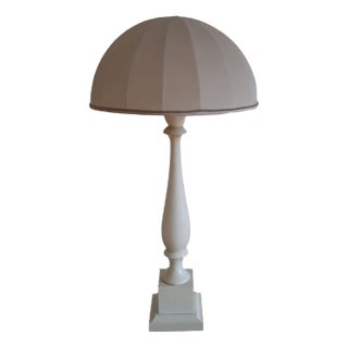 Vintage Table Lamp with Cream-White Lacquered Turned Wooden Column Light, 1970s For Sale