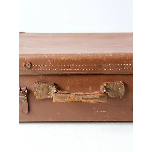 Vintage Brown Leather Suitcase For Sale - Image 10 of 11