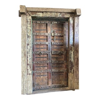 Antique Indian Door With Frame | Rustic Farmhouse Entryway Door in Reclaimed Wood For Sale