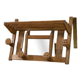 Vintage Brutalist Oak Coat Rack, 1950s For Sale