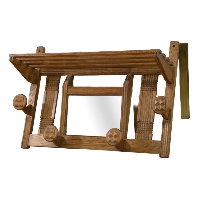 Vintage Brutalist Oak Coat Rack, 1950s For Sale