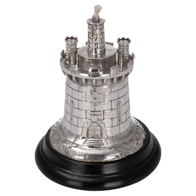 19th Century Victorian Silver Guard Tower Table Lighter from Stephen Smith & Son, 1878 For Sale