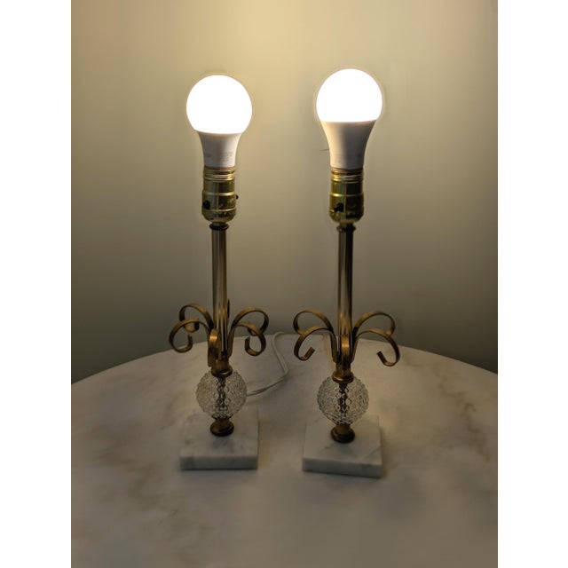Vintage Marble & Hobnail Glass Vanity Table Lamps, a Pair For Sale - Image 9 of 9