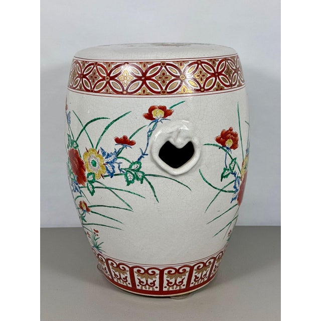 Vintage Chinese Famille Rose Hand Painted Birds and Peonies Porcelain Garden Stool Side Table For Sale - Image 12 of 17
