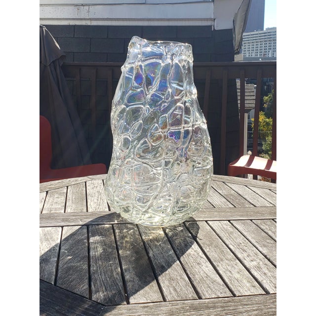 Abstract Large 1980s Abstract Hand-Blown Art Glass Vase For Sale - Image 3 of 12