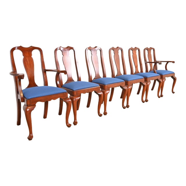 Henkel Harris Queen Anne Solid Cherry Wood Dining Chairs, Set of Six For Sale