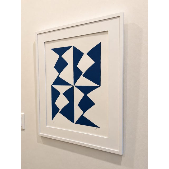 Upton Home “Trestle Royal” abstract print from 2018, featuring a bold geometric composition in saturated royal blue...