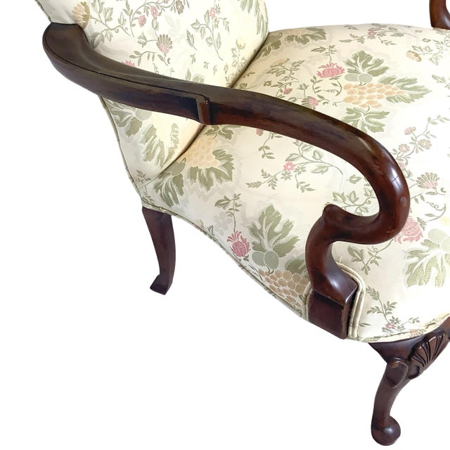 Pair of Georgian Revival Armchairs, Vintage Floral Upholstery For Sale - Image 11 of 18