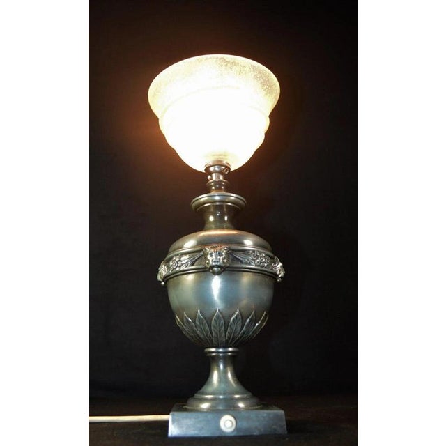 Glass Art Deco French Amphora Table Lamp with Opaline Glass Globe attributed to Brandt, 1930s For Sale - Image 7 of 13