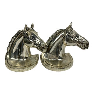 1970s Vintage Silver Plated Horse Head Bookends - a Pair For Sale