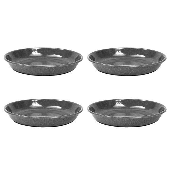 Crow Canyon Home Enamelware, Stinson Speckle 10.5" Pasta Plates in Grey - Set of 4 For Sale In San Francisco - Image 6 of 6