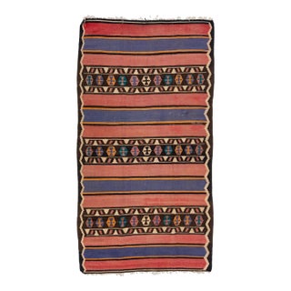 1960s Vintage Turkish Kilim Peach Handmade Tribal Wool Rug For Sale