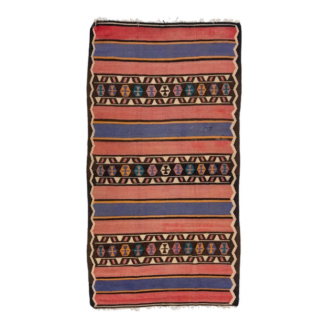 1960s Vintage Turkish Kilim Peach Handmade Tribal Wool Rug For Sale