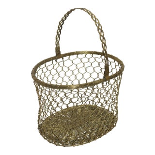 French Basket 1950s Woven Brass For Sale