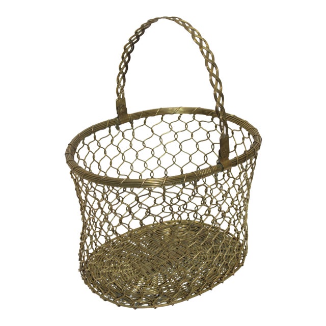 French Basket 1950s Woven Brass For Sale