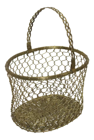 French Basket 1950s Woven Brass