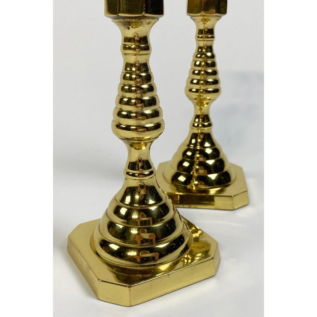 Vintage Hampton Brass Beehive Candlestick Holder Pair For Sale - Image 4 of 4