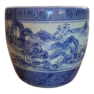 Vintage Blue and White Planter For Sale