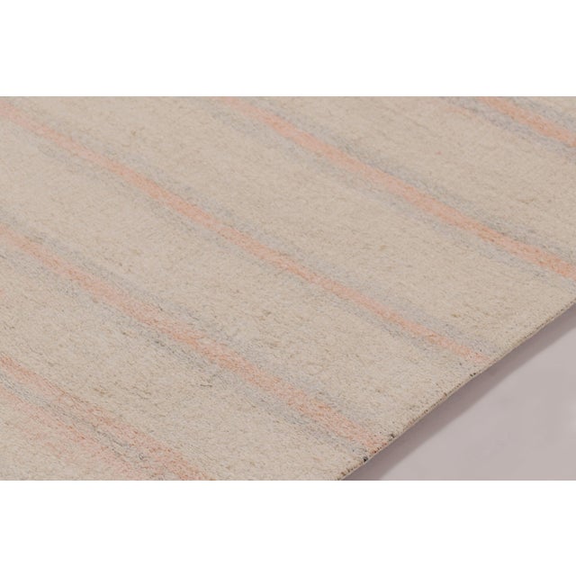 Rug & Kilim’s Contemporary Turkish Runner Rug With Soft Beige and Cream Stripes For Sale In New York - Image 6 of 9
