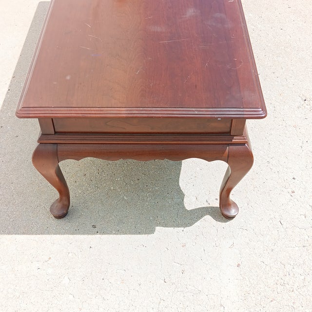 Brown Vintage French Country Ethan Allen Cherry Finish Coffee Table With Cabriole Legs For Sale - Image 8 of 14