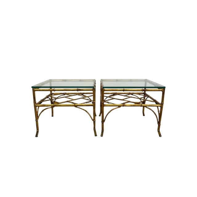 This striking pair of vintage side tables is attributed to iconic designer Phyllis Morris and reflects they glamorous...