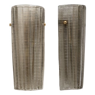 Murano Glass Wall Sconces Smoke Glass and Brass, Italy, 2000, Set of 2 For Sale