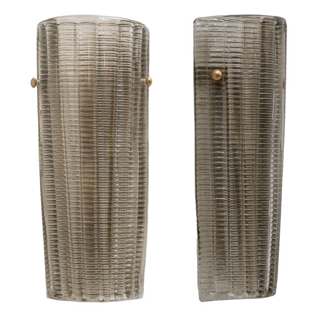 Murano Glass Wall Sconces Smoke Glass and Brass, Italy, 2000, Set of 2 For Sale