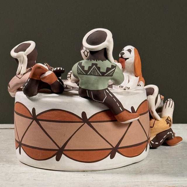 Tribal Marilyn Ray Acoma Native Friendship Polychrome Ceramic Sculpture, Signed (2008) For Sale - Image 3 of 12