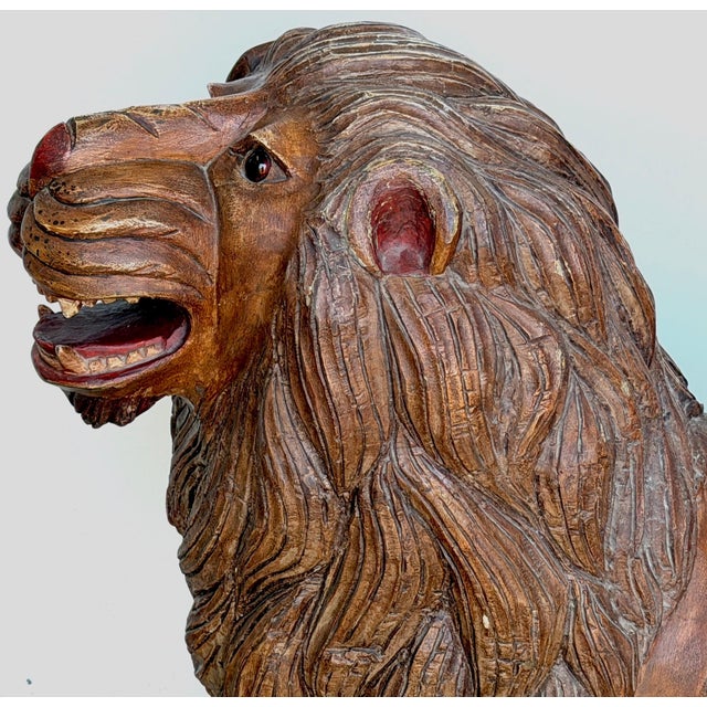 20th Century Carved & Polychromed Carousel Lion, Style of Dentzel For Sale - Image 4 of 17