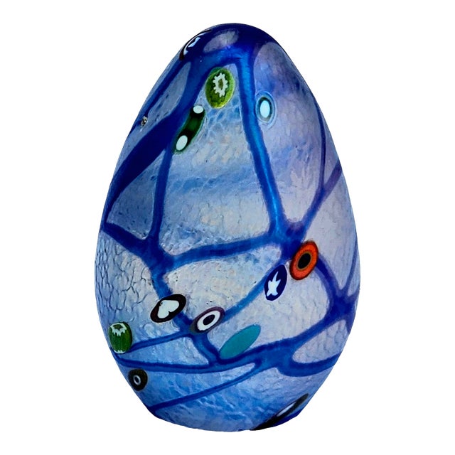 Glass Eye Studio Egg Paperweight "Ges" Millifiori Blue Chairish