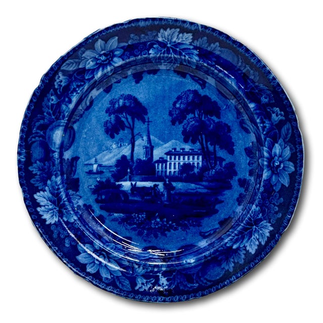 Stunning & Rare Antique Original Set of 9 Dark Flow Blue English Staffordshire 10 Inch Dinner Plates Circa 1830s For Sale - Image 12 of 17